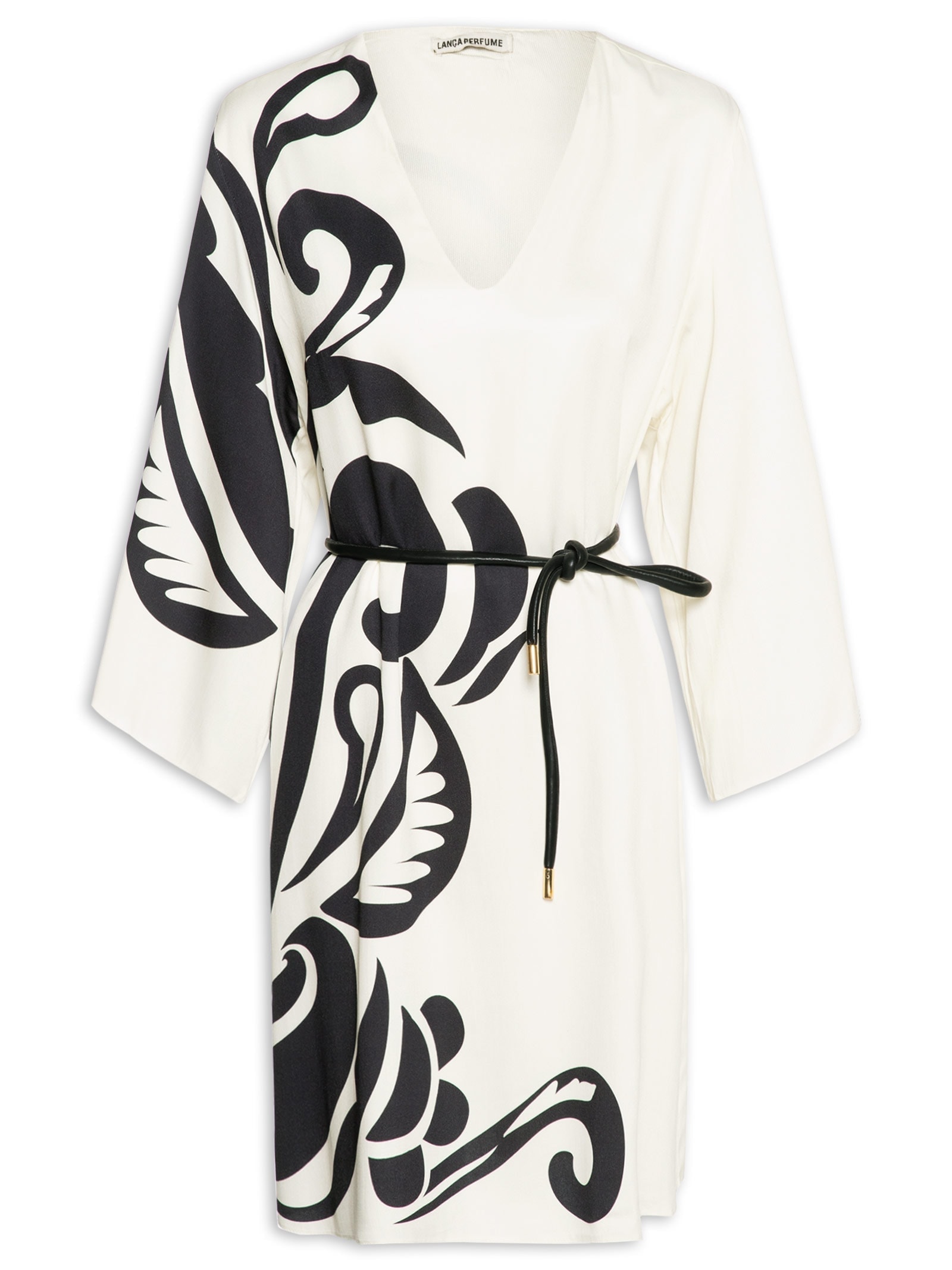 Vestido Curto Decote V Estampado Branco Lança Perfume