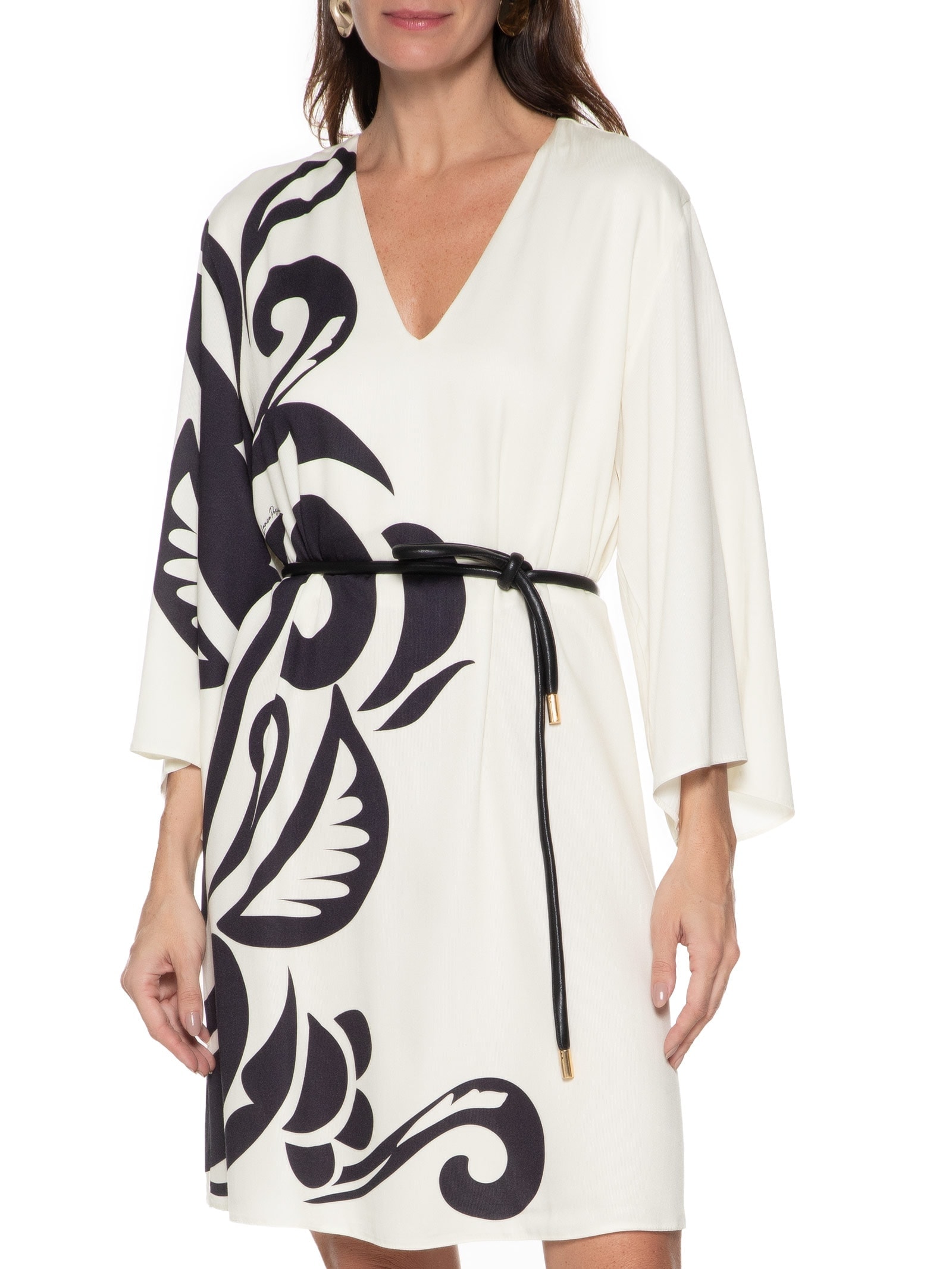 Vestido Curto Decote V Estampado Branco Lança Perfume