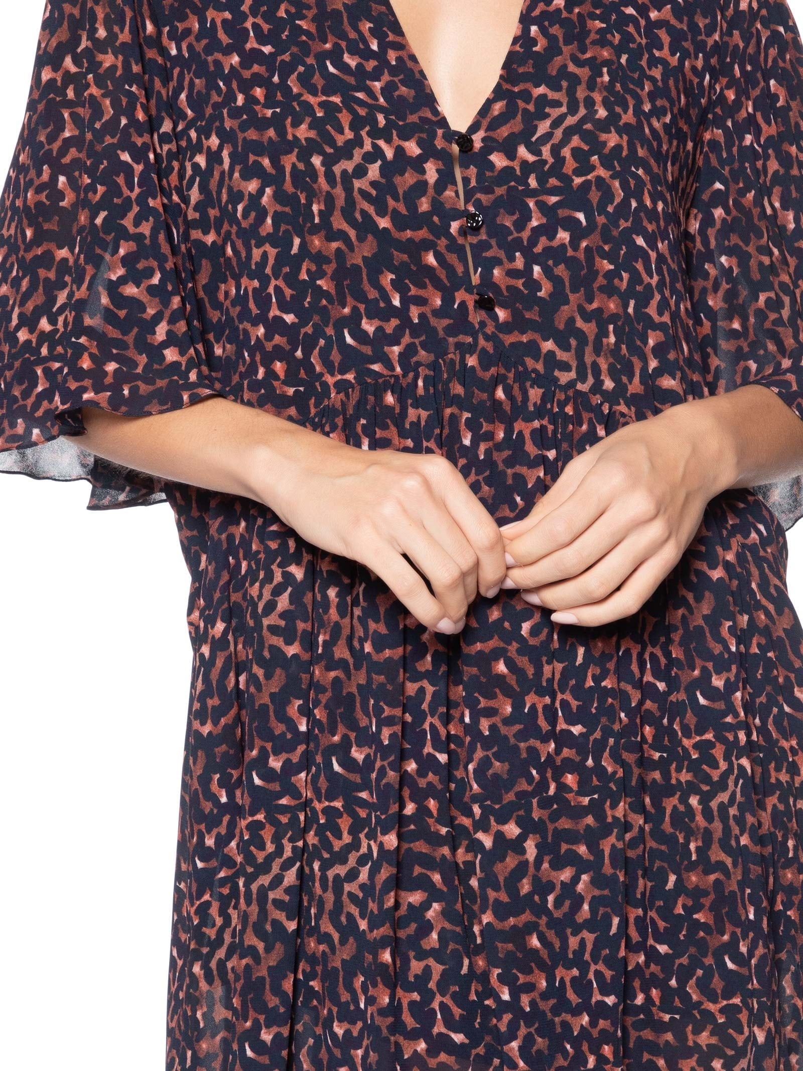 Vestido Curto Decote V Estampado – Marrom Animale