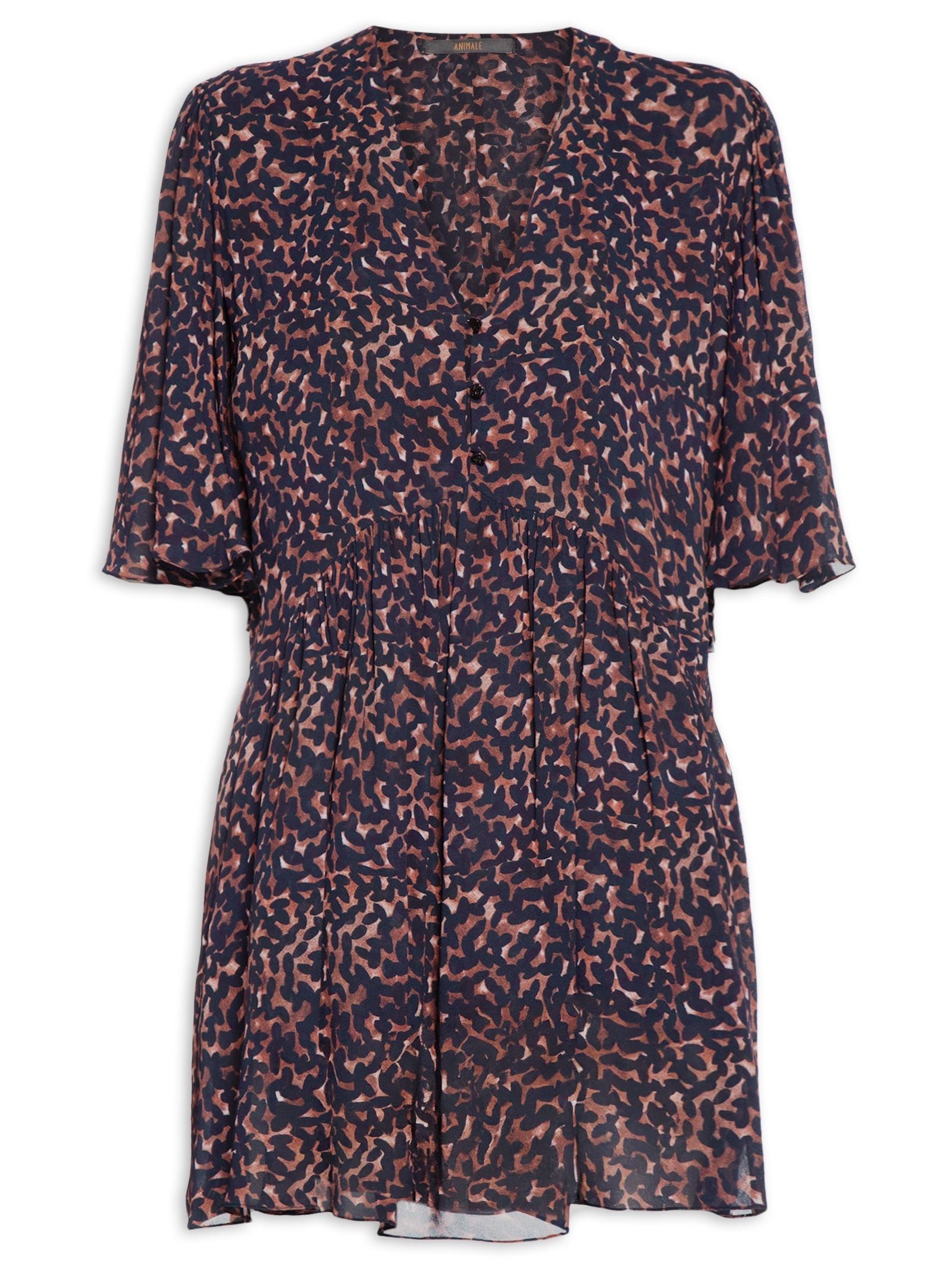 Vestido Curto Decote V Estampado – Marrom Animale