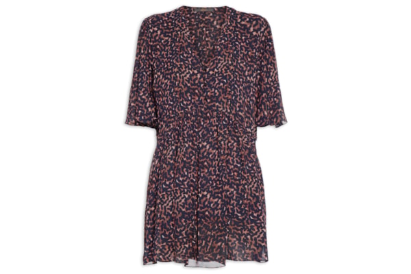 Vestido Curto Decote V Estampado – Marrom