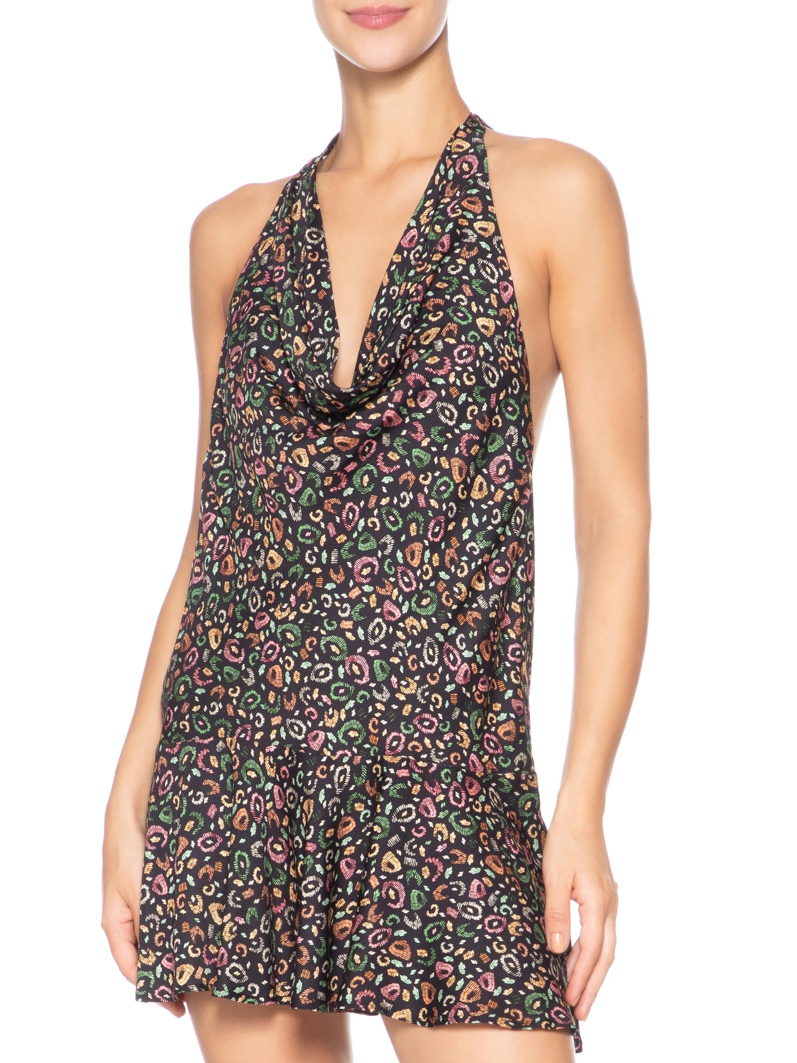 Vestido Curto Degagê Onça Borogodó Preto Farm