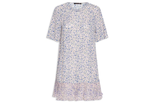 Vestido Curto Detalhe Plissado - Azul