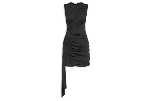 Vestido Curto Drapeado Assimétrico - Preto
