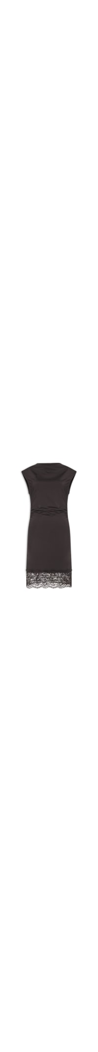 Vestido Curto Drapeado Com Barra De Renda - Marrom