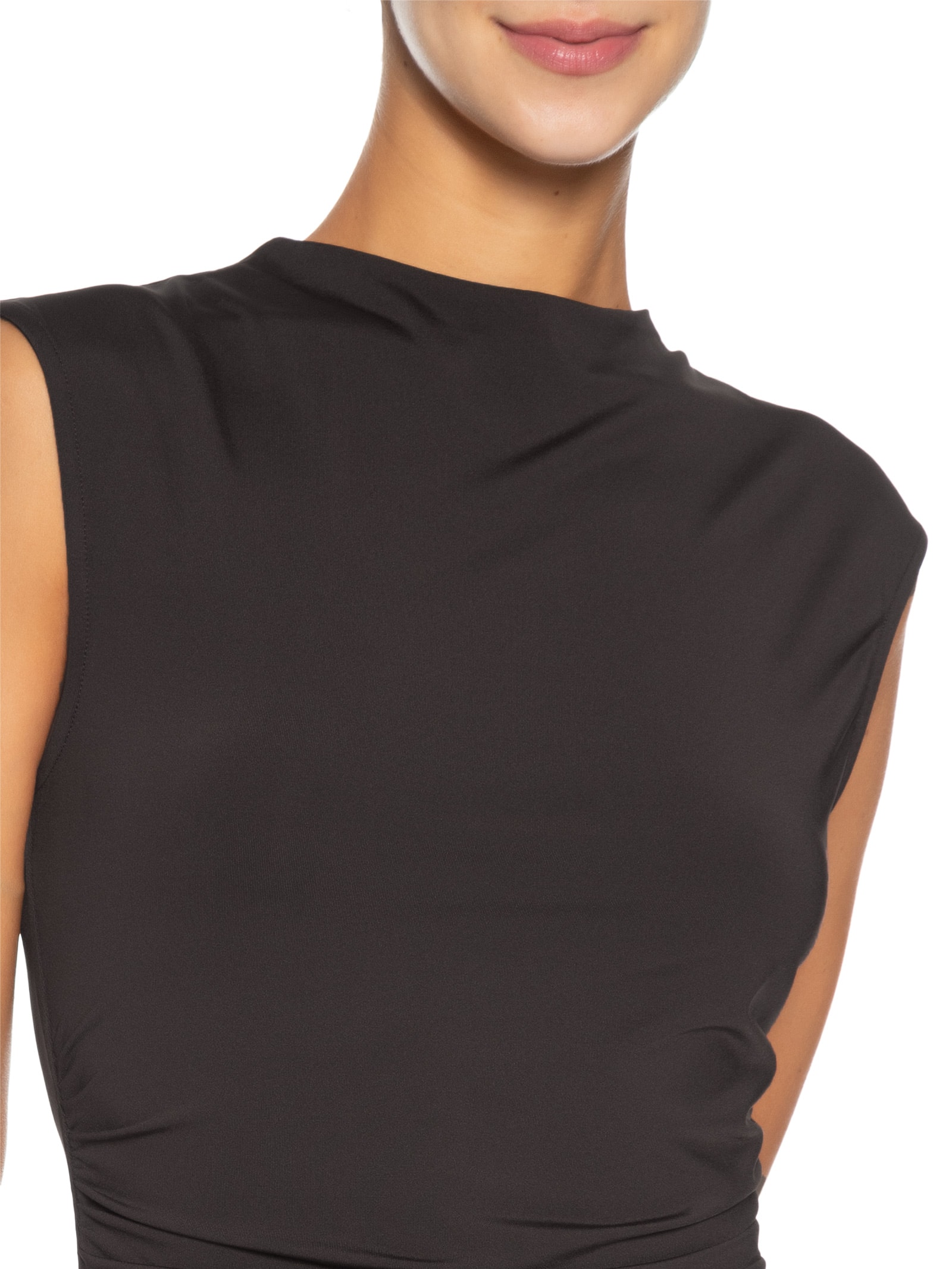Vestido Curto Drapeado Com Barra De Renda Marrom Market 33