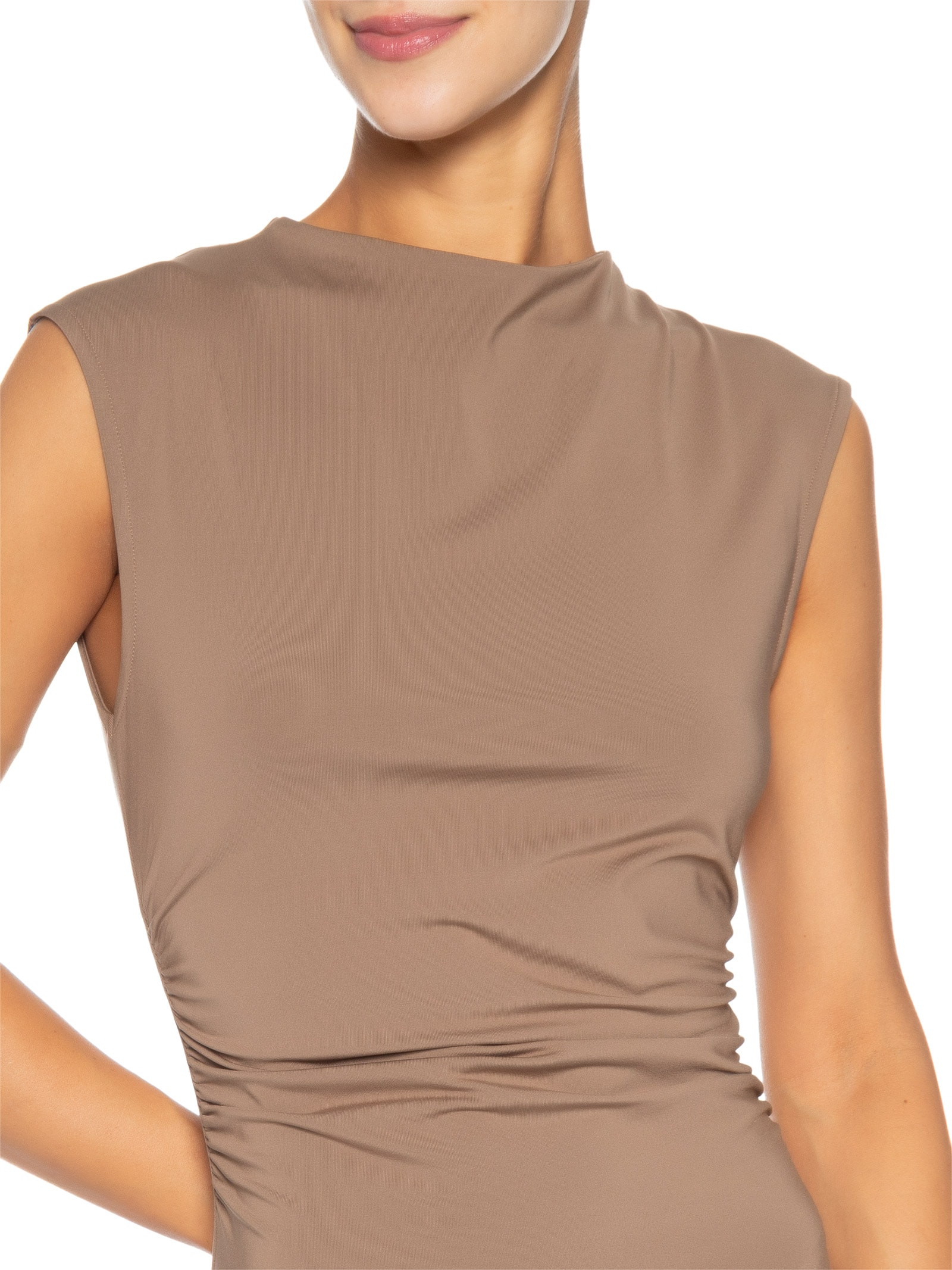 Vestido Curto Drapeado Com Barra De Renda Marrom Market 33