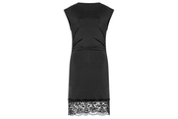 Vestido Curto Drapeado Com Barra De Renda - Preto