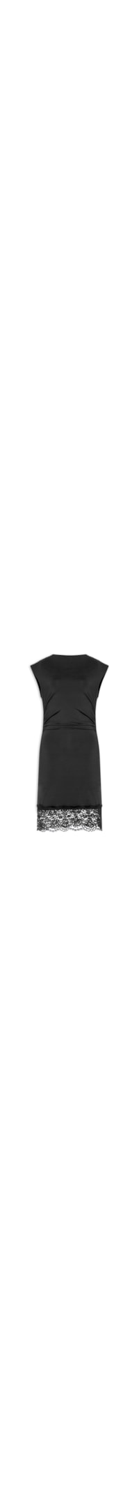 Vestido Curto Drapeado Com Barra De Renda - Preto