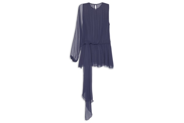 Vestido Curto Em Chiffon - Azul