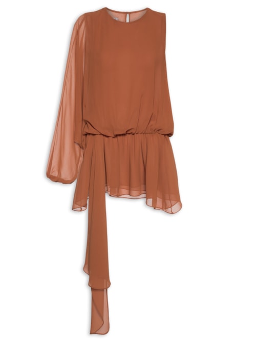 Vestido Curto Em Chiffon - Laranja
