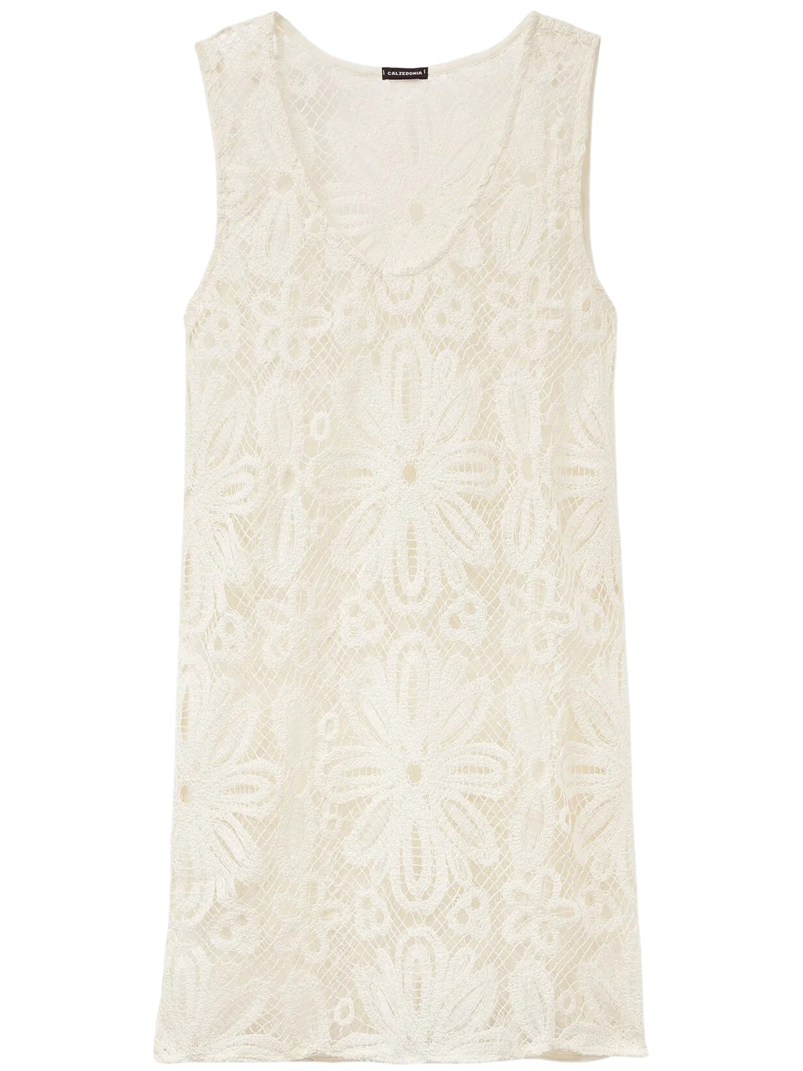 Vestido Curto Em Crochê Floral Off-White Calzedonia