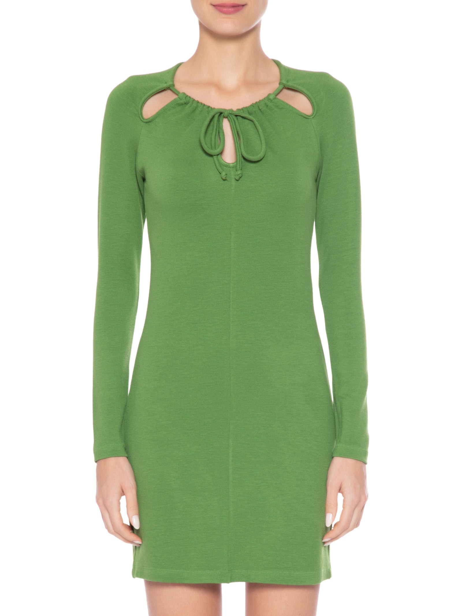 Vestido Curto em Malha Manga Longa Verde '2Essential