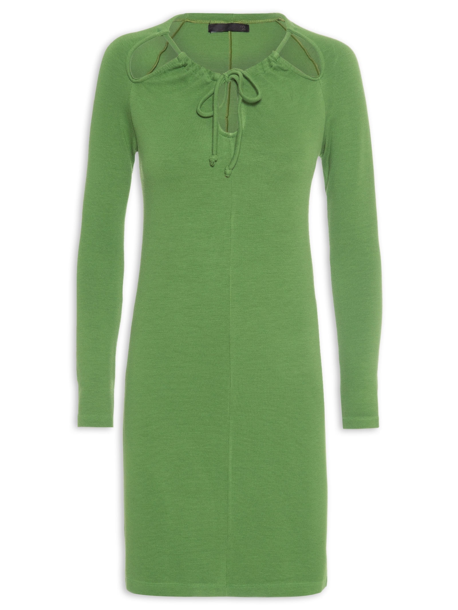 Vestido Curto em Malha Manga Longa Verde '2Essential