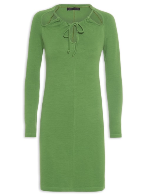 Vestido Curto em Malha Manga Longa – Verde