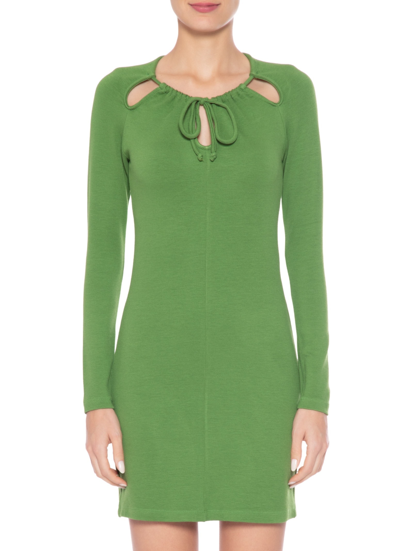 Vestido Curto em Malha Manga Longa Verde '2Essential