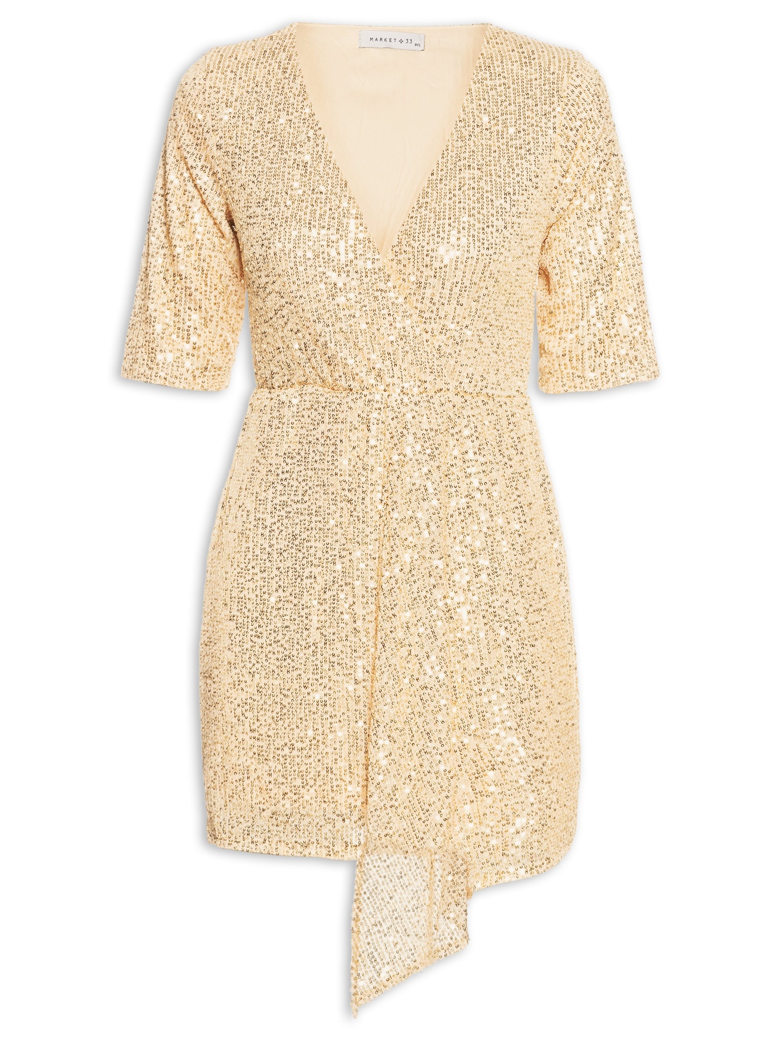 Vestido Curto Em Paetê Dourado Market 33