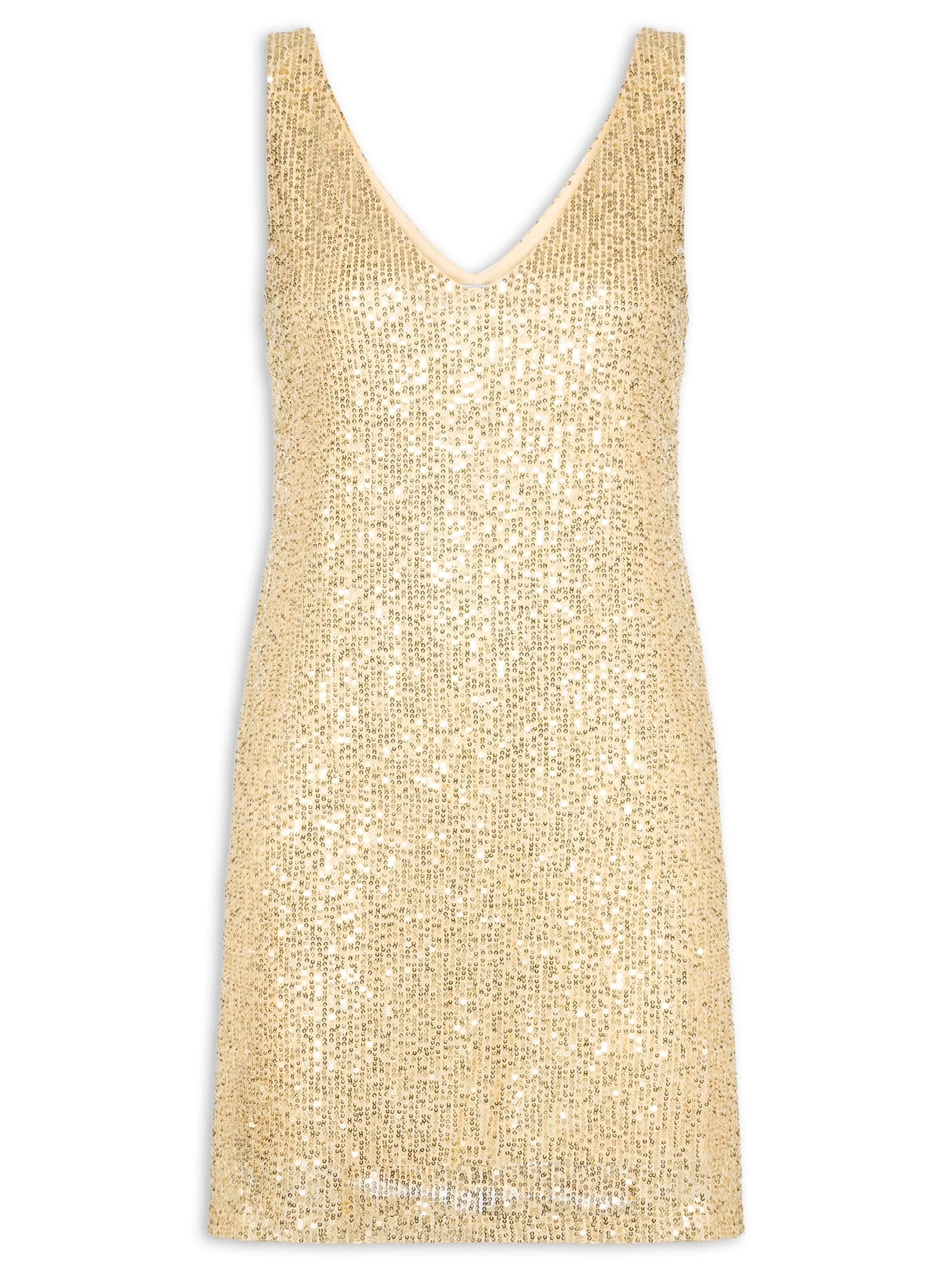 Vestido Curto Em Paetê Dourado Market 33