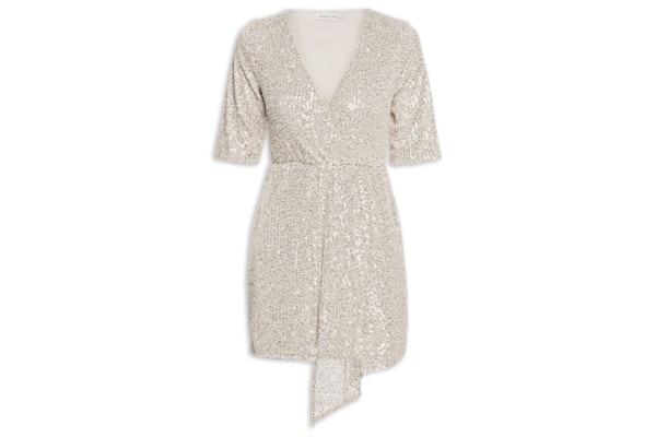 Vestido Curto Em Paetê - Prateado