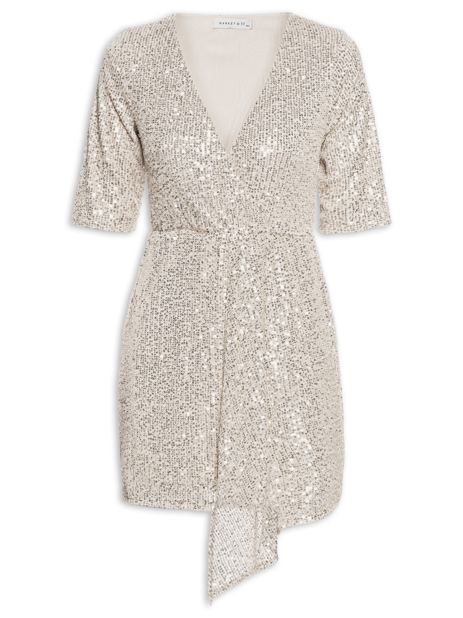 Vestido Curto Em Paetê Prateado Market 33