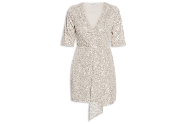 Vestido Curto Em Paetê - Prateado