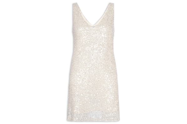 Vestido Curto Em Paetê - Prateado