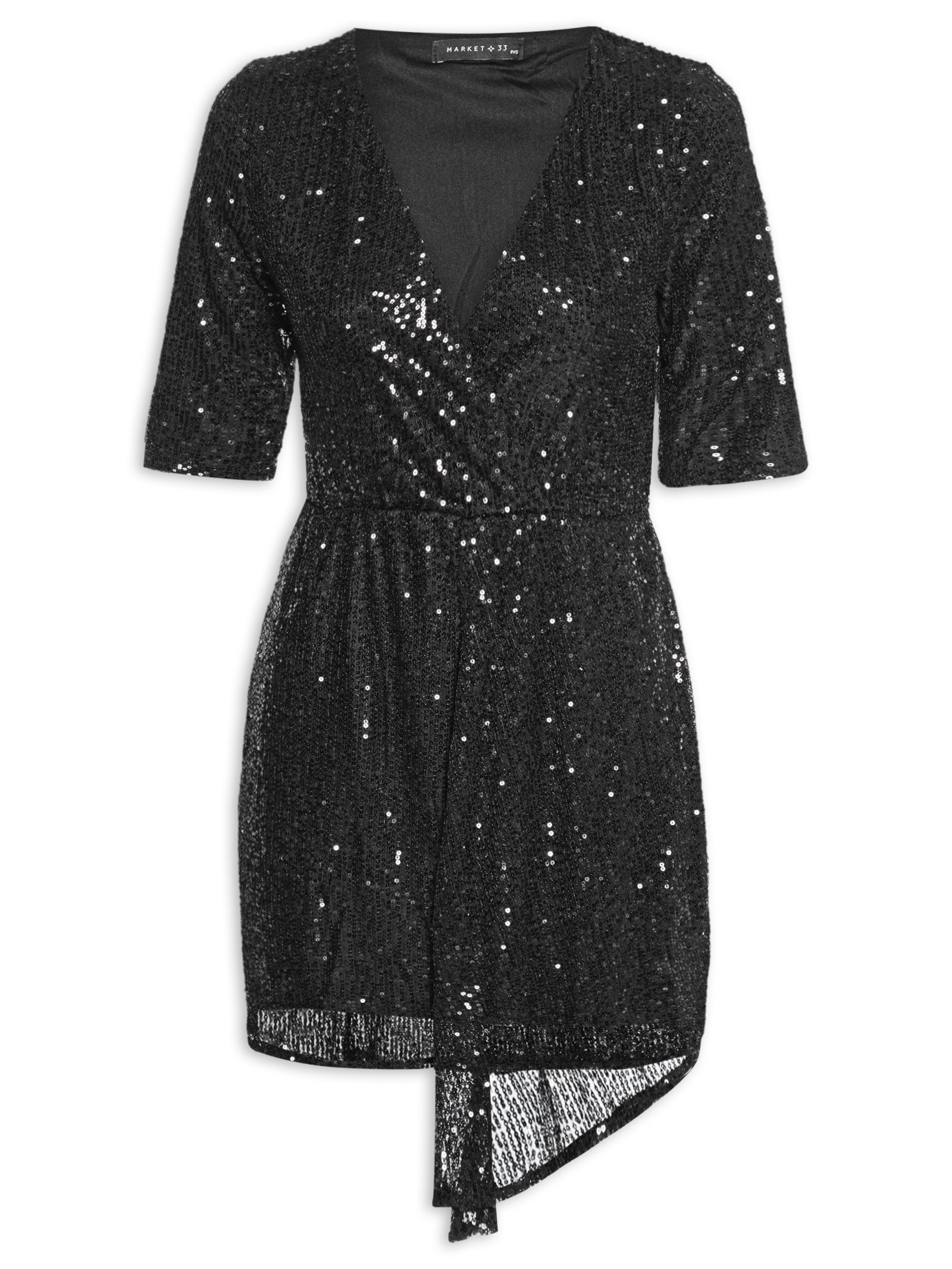 Vestido Curto Em Paetê Preto Market 33