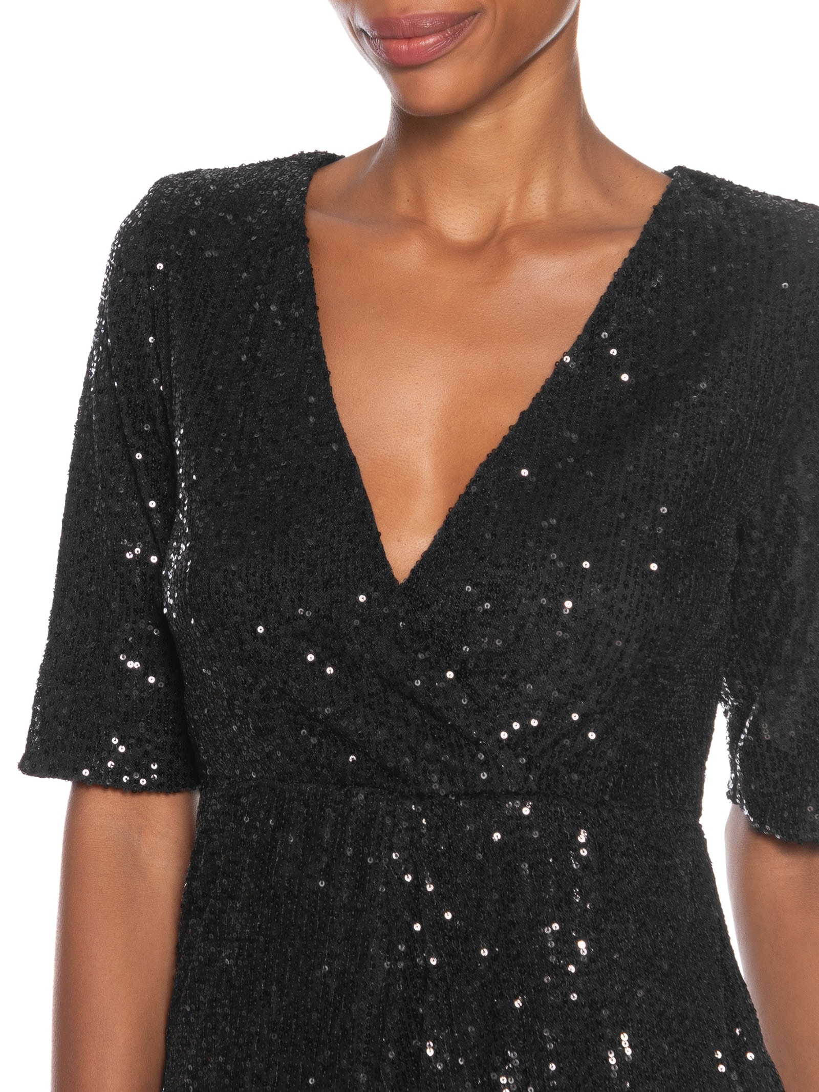 Vestido Curto Em Paetê Preto Market 33