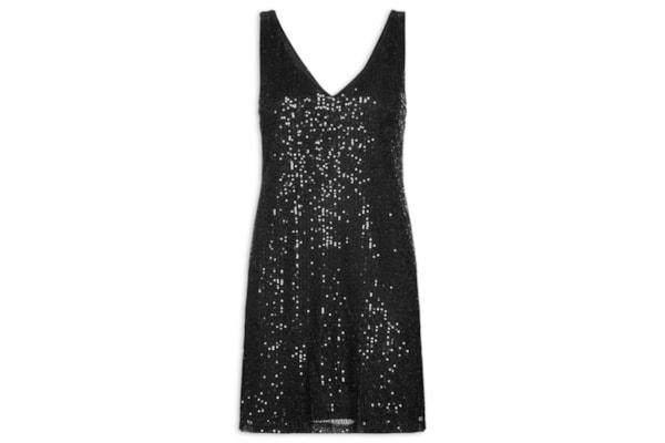 Vestido Curto Em Paetê - Preto