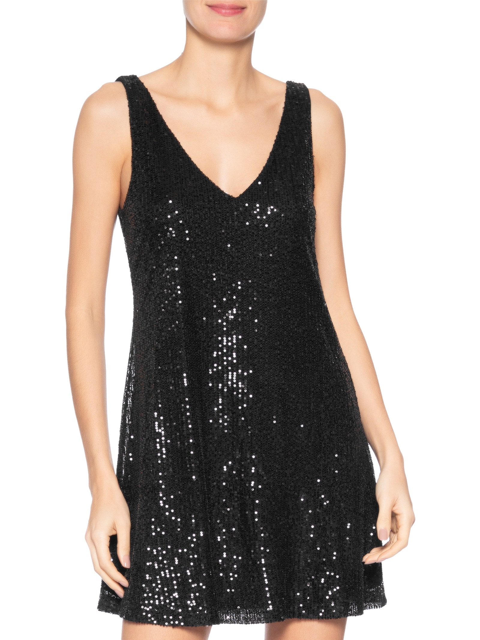 Vestido Curto Em Paetê Preto Market 33