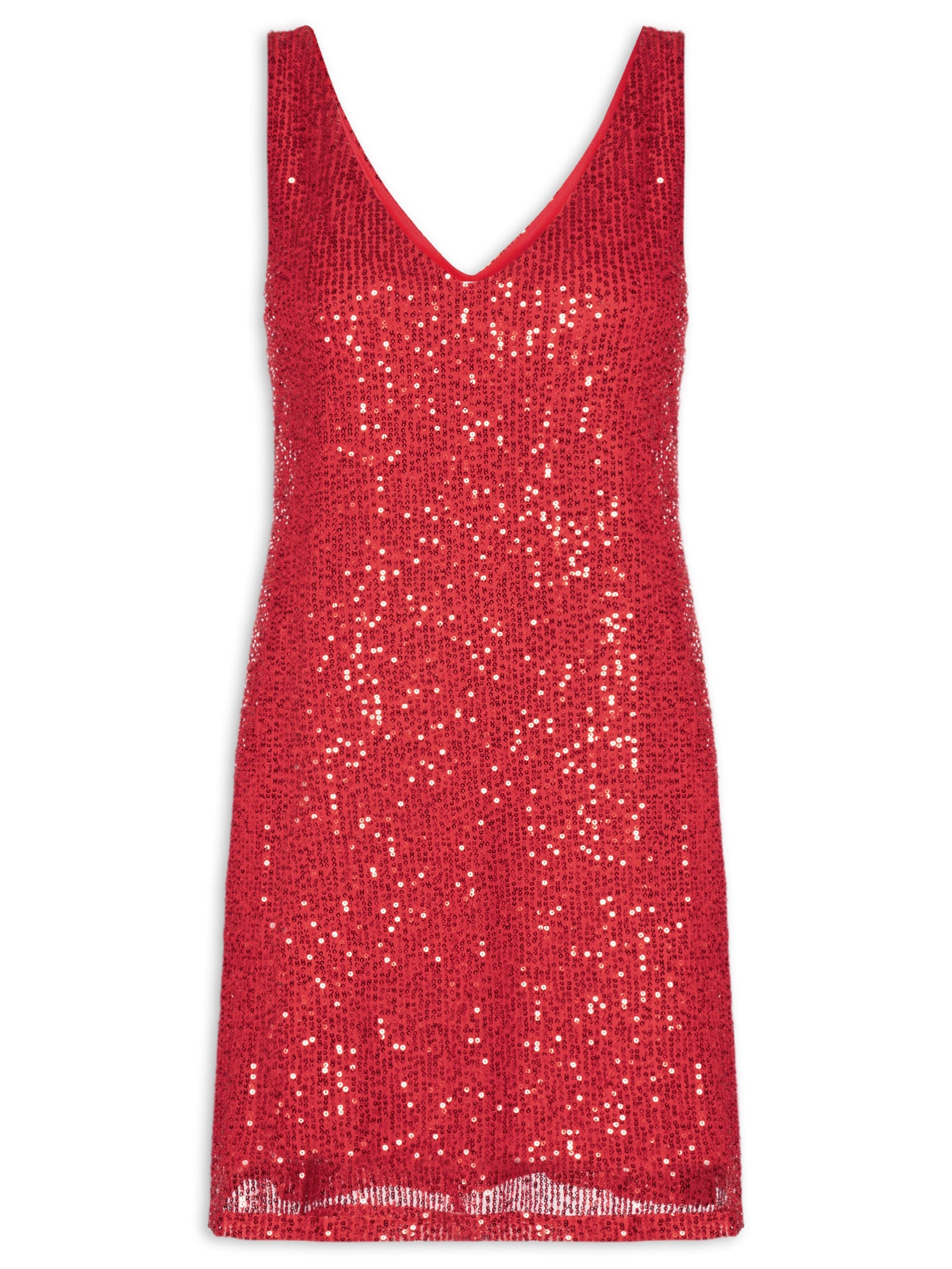 Vestido Curto Em Paetê Vermelho Market 33