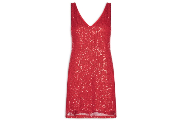 Vestido Curto Em Paetê - Vermelho