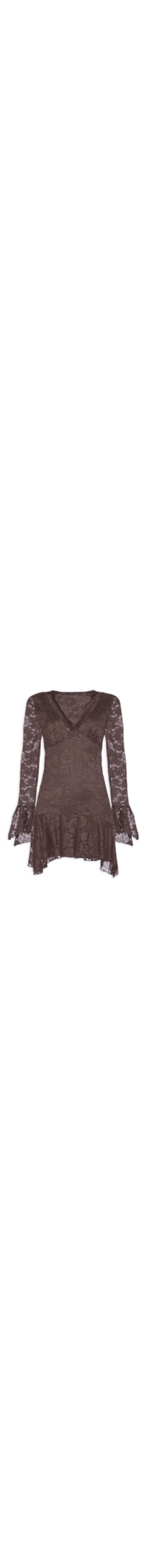 Vestido Curto Em Renda - Marrom
