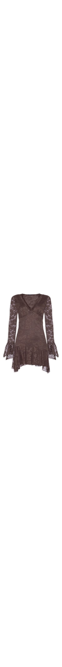 Vestido Curto Em Renda - Marrom