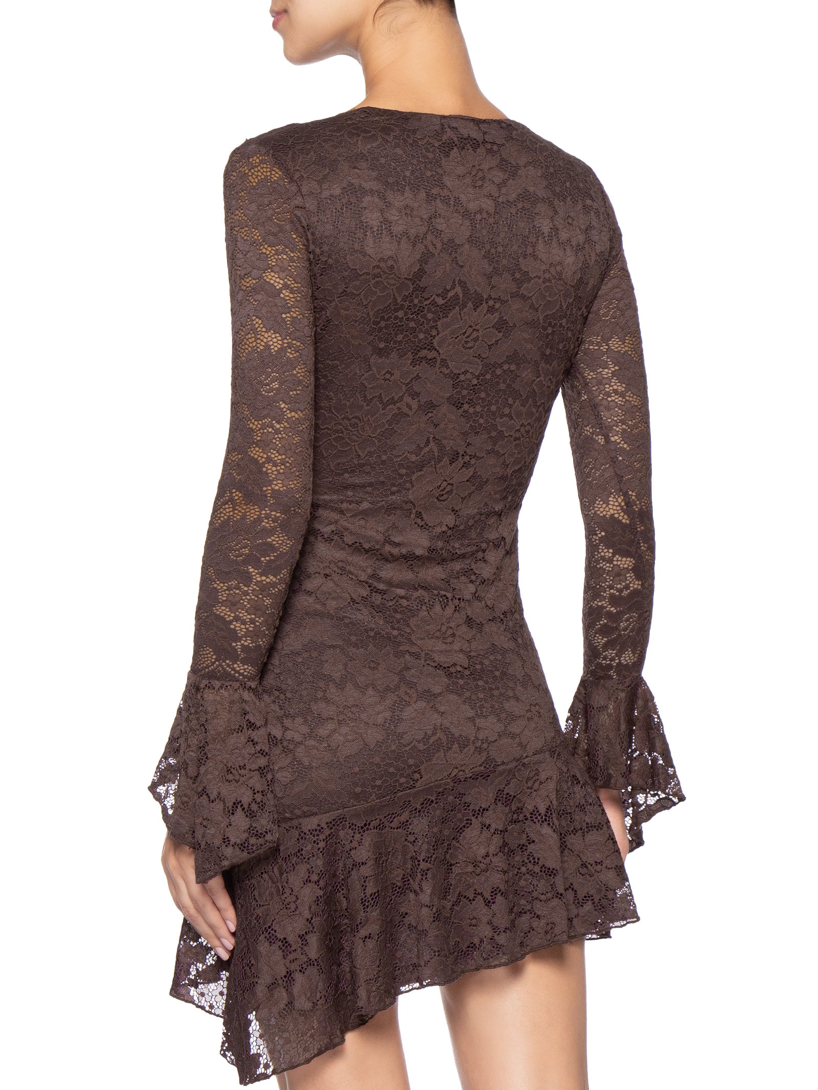 Vestido Curto Em Renda Marrom Market 33