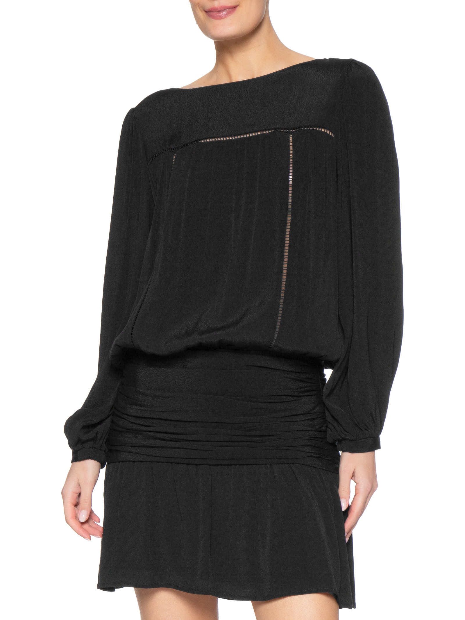 Vestido Curto Entremeio Pala Preto Maria Filó