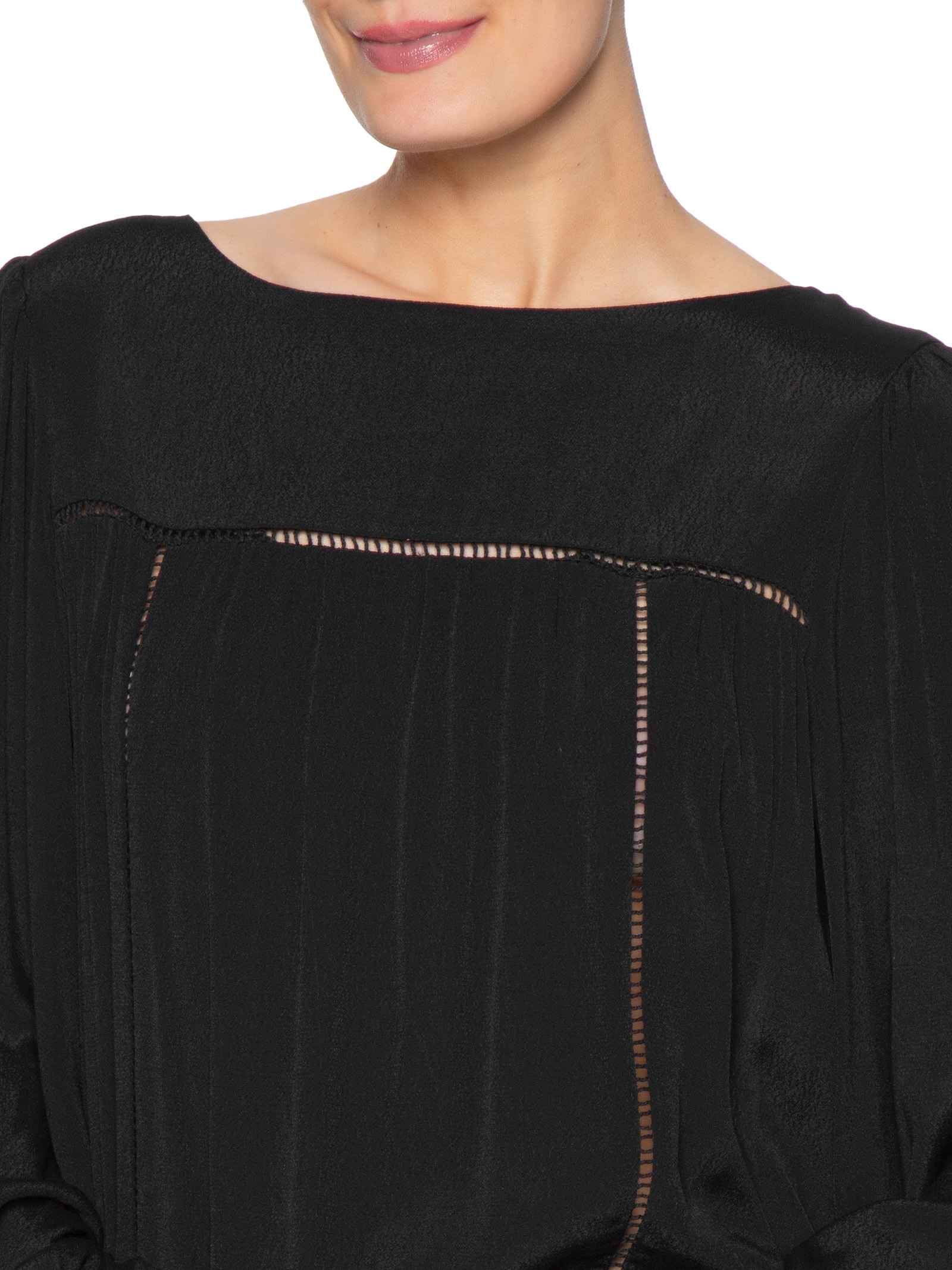 Vestido Curto Entremeio Pala Preto Maria Filó