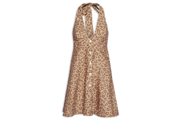 Vestido Curto Enviesado Onça Flor - Marrom