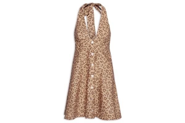 Vestido Curto Enviesado Onça Flor - Marrom