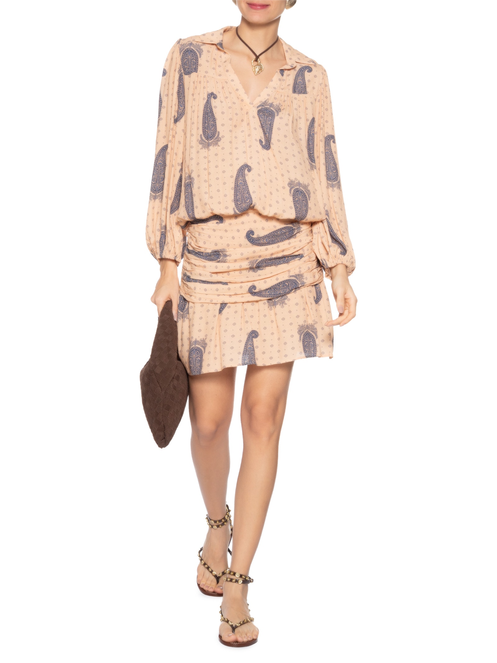 Vestido Curto Estampa Gold Blue Bege Maria Filó