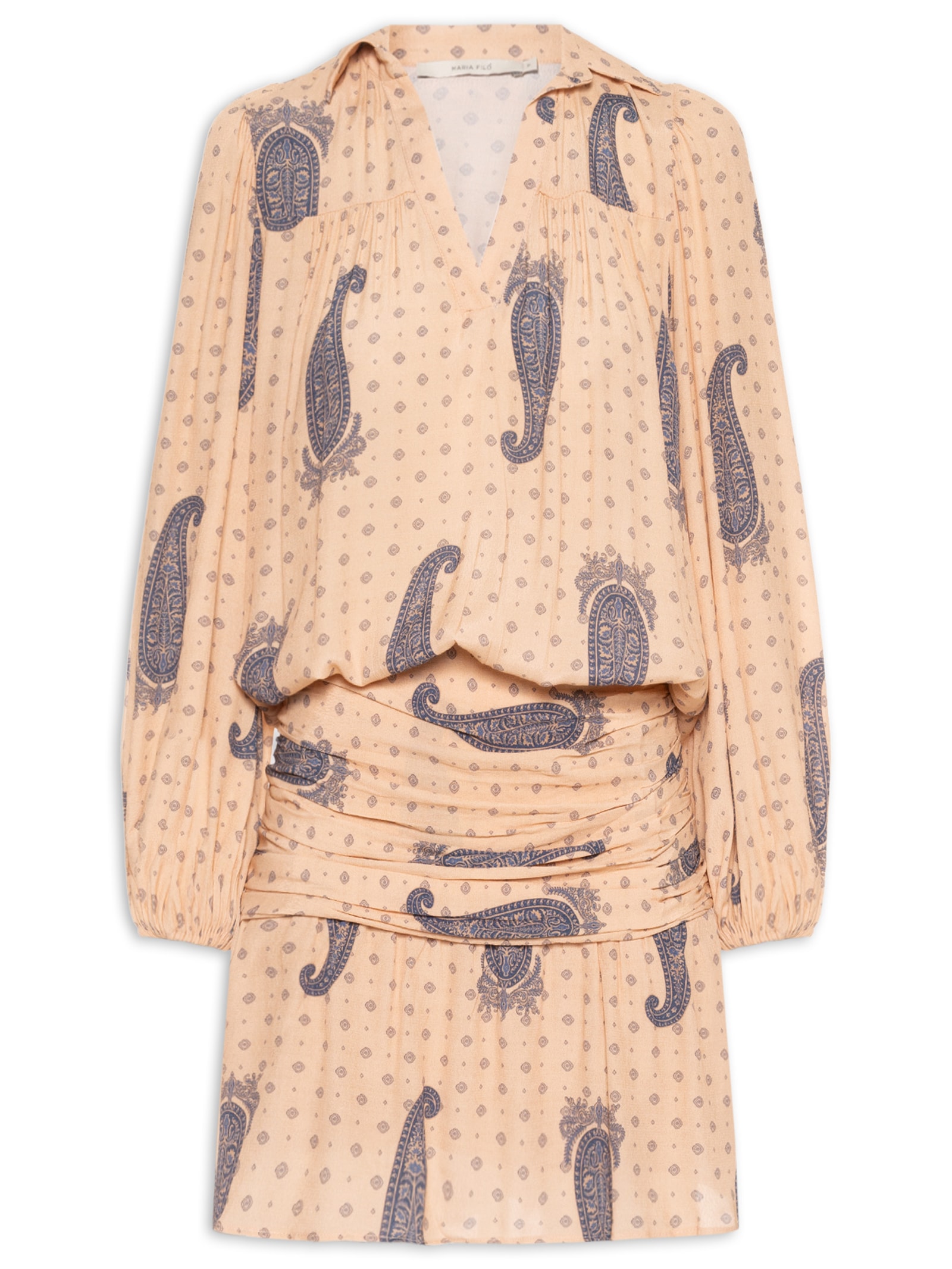 Vestido Curto Estampa Gold Blue Bege Maria Filó