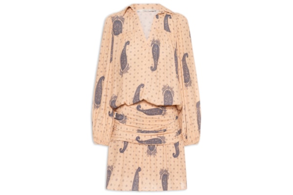 Vestido Curto Estampa Gold Blue - Bege