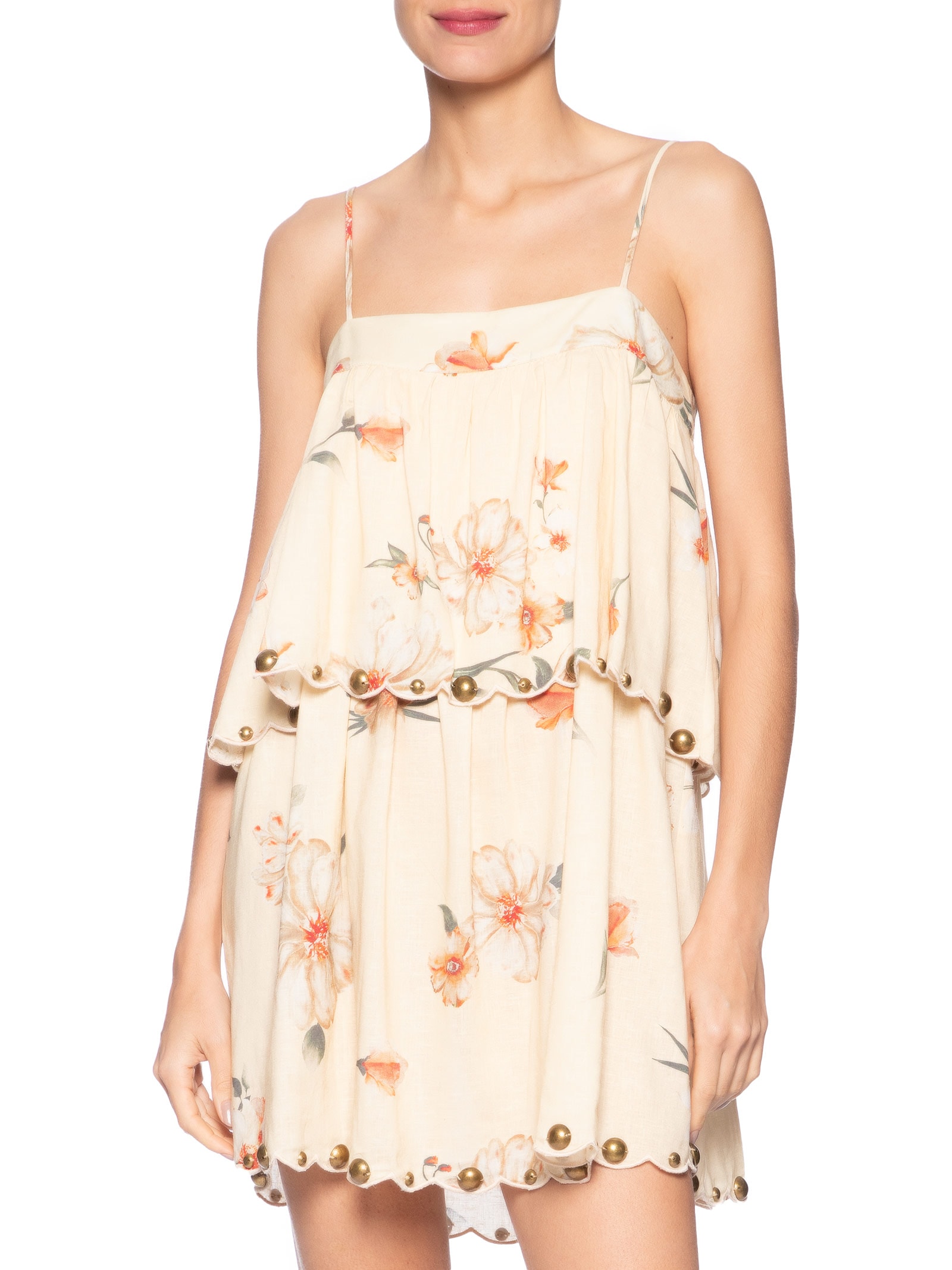 Vestido Curto Estampa Poppy Amarelo Maria Filó