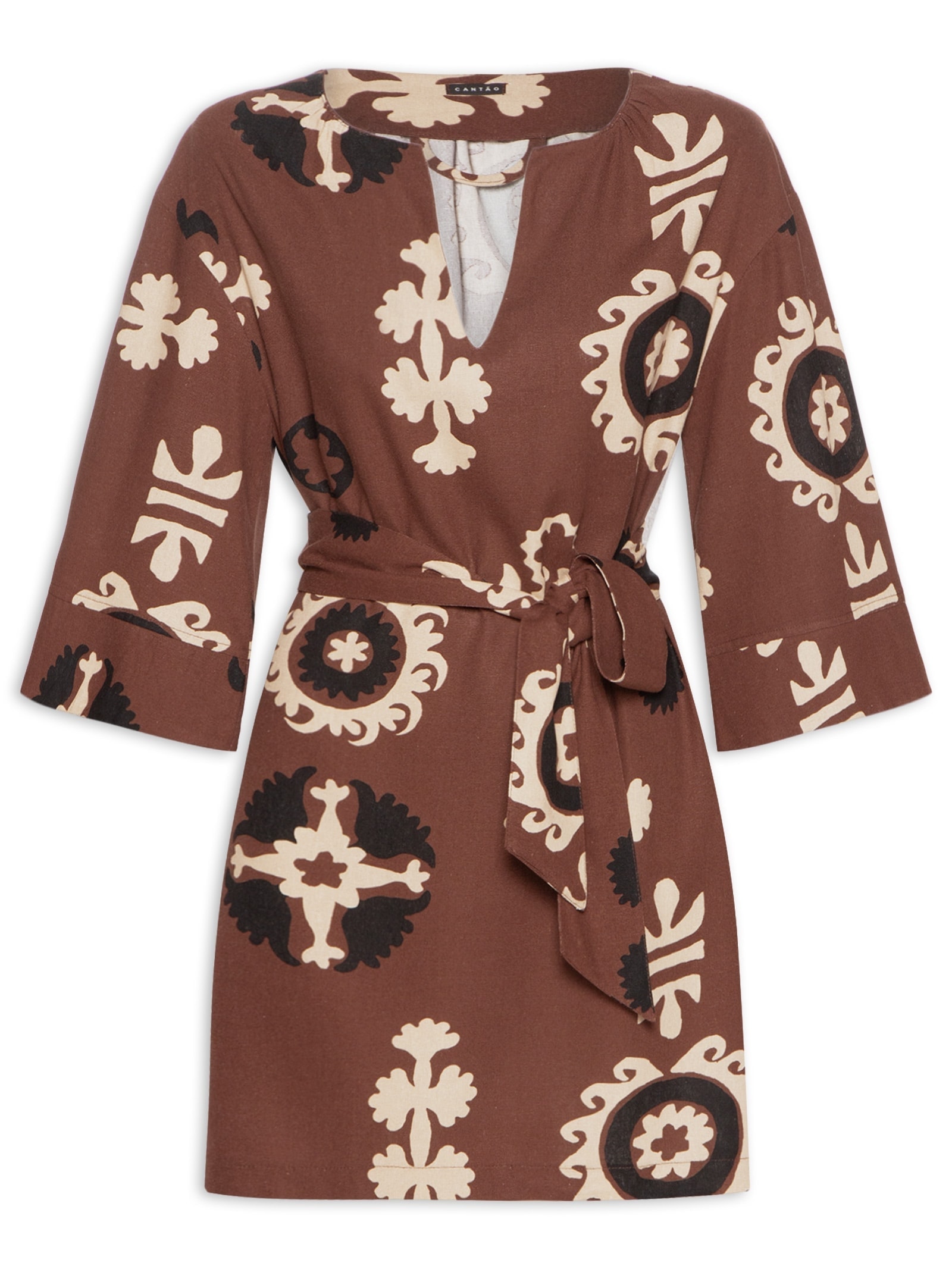 Vestido Curto Estampa Romani Marrom Cantão
