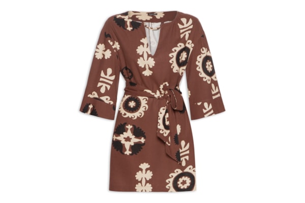 Vestido Curto Estampa Romani - Marrom