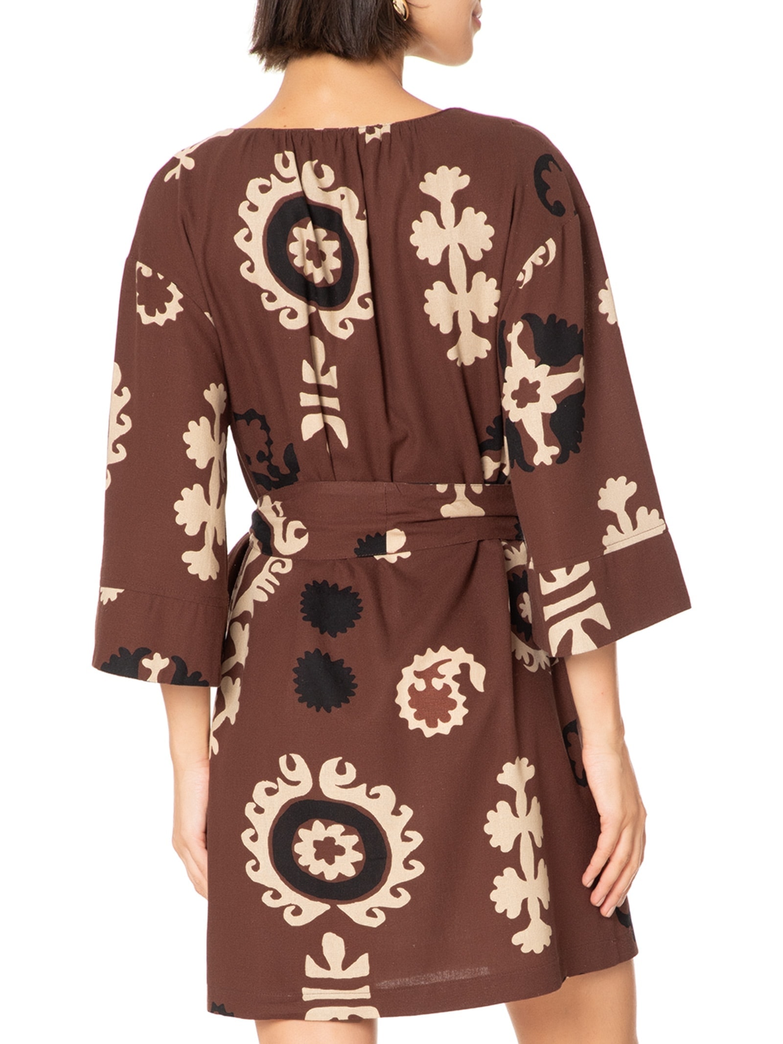 Vestido Curto Estampa Romani Marrom Cantão