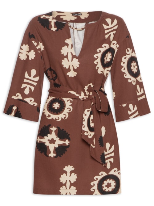 Vestido Curto Estampa Romani – Marrom