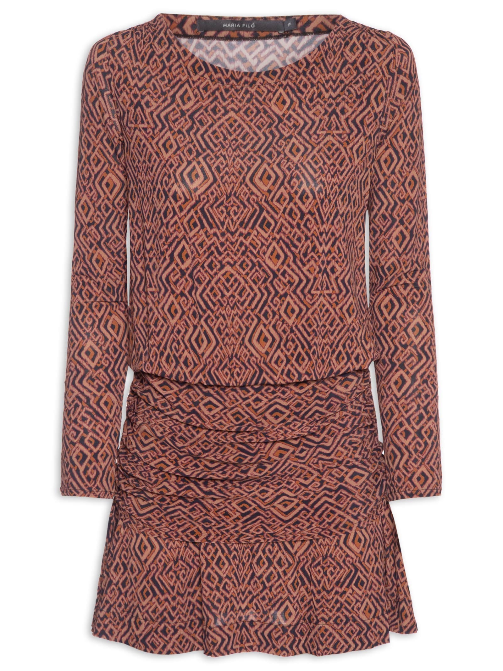 Vestido Curto Estampa Zuma B Marrom Maria Filó