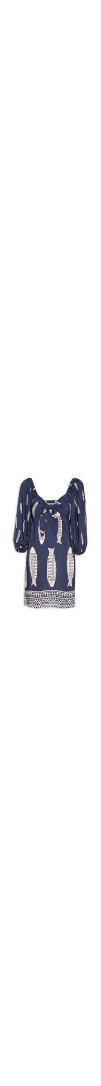 Vestido Curto Estampado Amarração Frontal – Azul