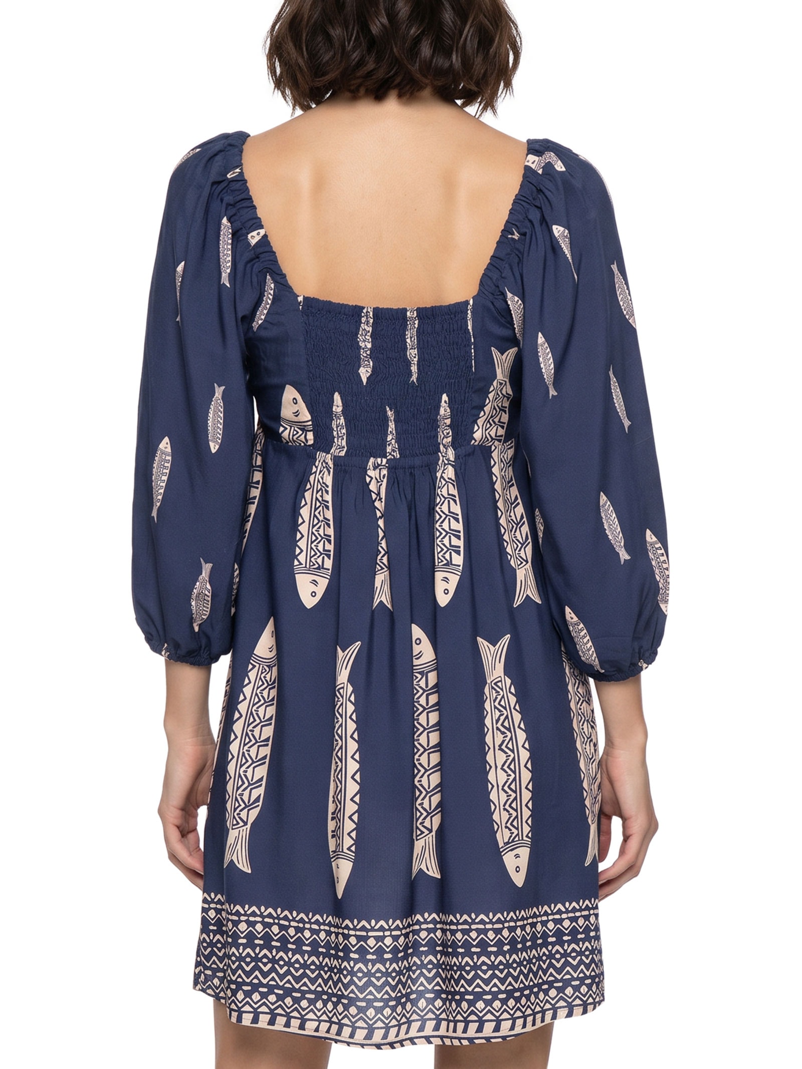 Vestido Curto Estampado Amarração Frontal – Azul Cacay